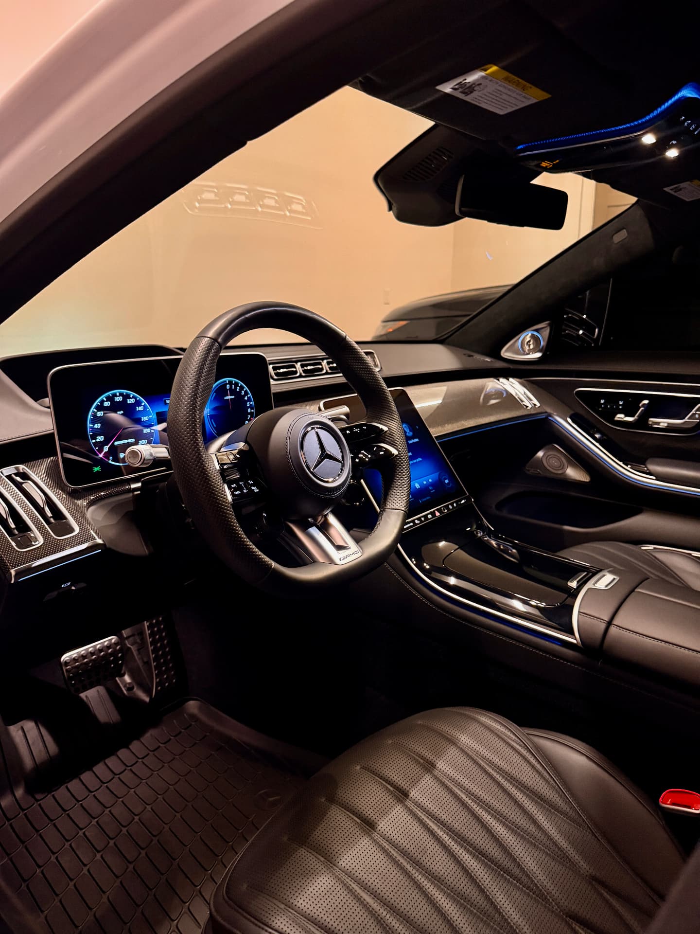 Mercedes-AMG interior with blue ambient lighting
